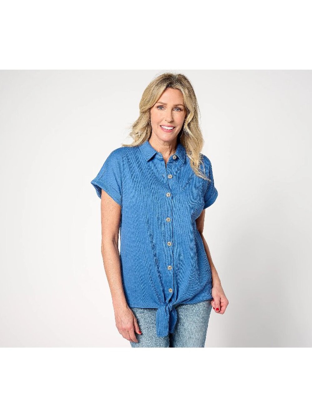 Belle by Kim Gravel Packabelle Summer Fun Tie Front Top XL Marina Blue